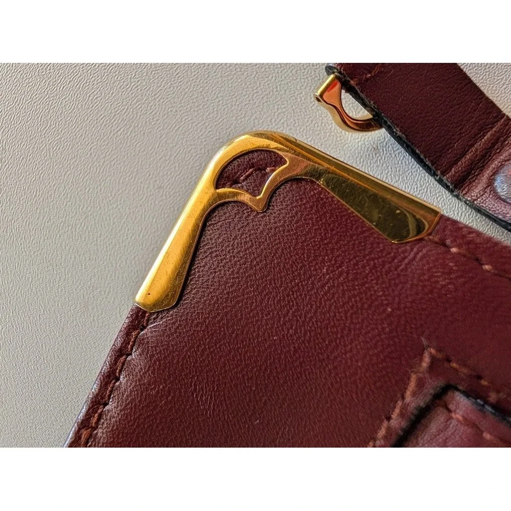 Vintage Cartier Les Must de Cartier Burgundy Leather‎ Clutch Bag Gold Corners
